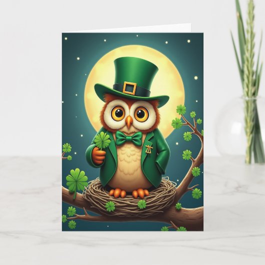 Glückskarten-Eule Festive Green Card Karte (Vorderseite)