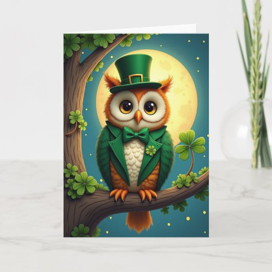 Glückskarten-Eule zum St. Patrick's Day Karte (Vorderseite)