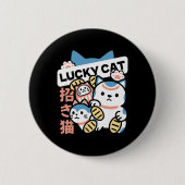Glückskatze-Kunst – Maneki Neko mit Goldmünze Button (Vorderseite)