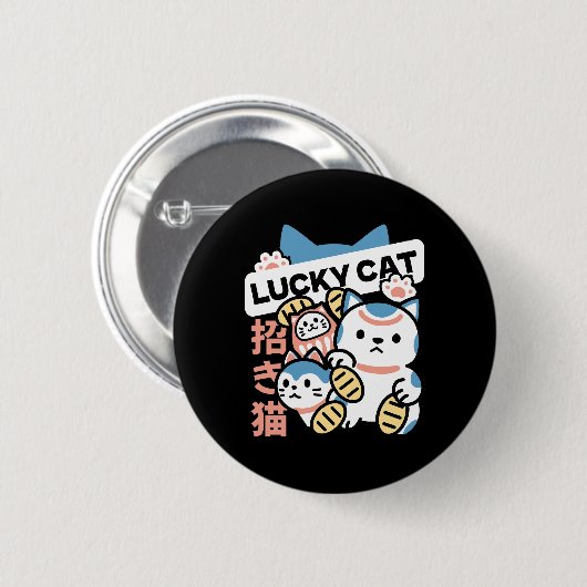 Glückskatze-Kunst – Maneki Neko mit Goldmünze Button (Vorne & Hinten)
