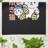 Glückskatze-Kunst – Maneki Neko mit Goldmünze Geschirrtuch (Gefaltet)