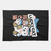 Glückskatze-Kunst – Maneki Neko mit Goldmünze Geschirrtuch (Horizontal)