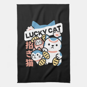 Glückskatze-Kunst – Maneki Neko mit Goldmünze Geschirrtuch
