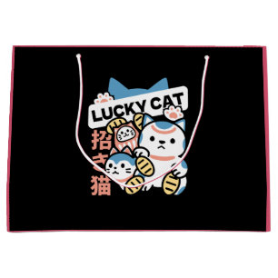 Glückskatze-Kunst – Maneki Neko mit Goldmünze Große Geschenktüte