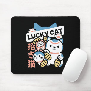 Glückskatze-Kunst – Maneki Neko mit Goldmünze Mousepad