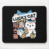 Glückskatze-Kunst – Maneki Neko mit Goldmünze Mousepad (Vorne)