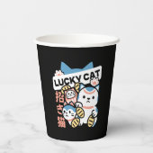 Glückskatze-Kunst – Maneki Neko mit Goldmünze Pappbecher (Rückseite)