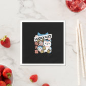 Glückskatze-Kunst – Maneki Neko mit Goldmünze Serviette (Beispiel)