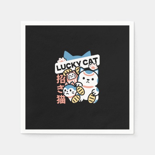 Glückskatze-Kunst – Maneki Neko mit Goldmünze Serviette (Vorderseite)
