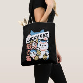 Glückskatze-Kunst – Maneki Neko mit Goldmünze Tasche (Von Nahem)