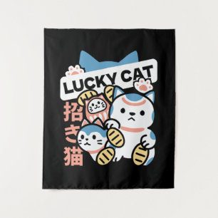 Glückskatze-Kunst – Maneki Neko mit Goldmünze Wandteppich