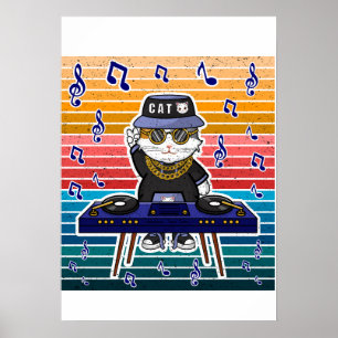 Glückskatze Maneki Neko DJ Retro-Musik-Kunst Poster