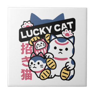 Glückskatze Maneki Neko – Japanische Glückskatze  Fliese