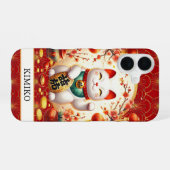 Glückskatze mit Goldmünzen auf rotem Monogramm iPhone 16 Hülle (Rückseite (Horizontal))