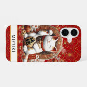 Glückskatze mit monogrammierten Goldmünzen iPhone 16 Hülle (Rückseite (Horizontal))