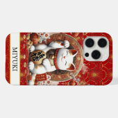 Glückskatze mit monogrammierten Goldmünzen iPhone Hülle (Rückseite (Horizontal))
