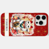 Glückskatze mit roten Blumen monogrammiert Case-Mate iPhone Hülle (Rückseite (Horizontal))
