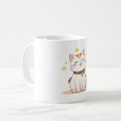 Glückskatze mit Sternen Kawaii Design Kaffeetasse (Vorderseite Links)