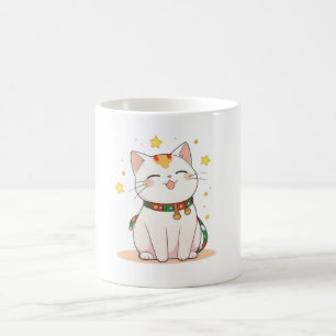 Glückskatze mit Sternen Kawaii Design Kaffeetasse