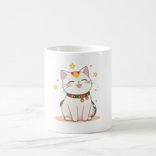 Glückskatze mit Sternen Kawaii Design Kaffeetasse (Mittel)