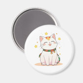 Glückskatze mit Sternen Kawaii Design Magnet (Vorderseite/Rückseite)