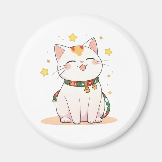 Glückskatze mit Sternen Kawaii Design Magnet (Vorne)