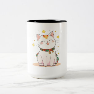 Glückskatze mit Sternen Kawaii Design Zweifarbige Tasse