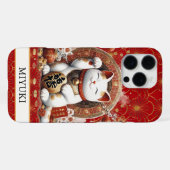 Glückskatze mit vergoldeten Münzen monogrammiert iPhone Hülle (Rückseite (Horizontal))