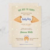 Glückskeks Es ist Baby Boy Gentleman Blue Dusche Einladung (Vorne/Hinten)