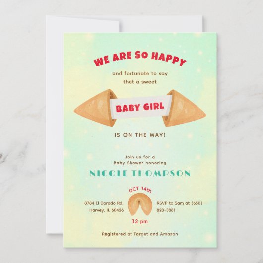 Glückskeks Es ist Niedliche Duschsprinkle für ein  Einladung (Vorderseite)