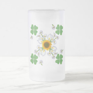 Glücksklee Klee mit Sonnenblume und Calla Lilie Mattglas Bierglas