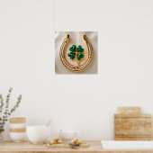 Glücksklee mit Goldhufeisen Poster (Küche)