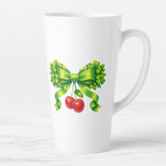 Glücksklee-Schleife mit Kirschen im grünen Design Milchtasse