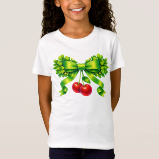 Glücksklee-Schleife mit Kirschen im grünen Design T-Shirt