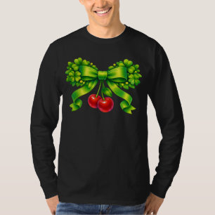 Glücksklee-Schleife mit Kirschen im grünen Design T-Shirt