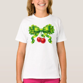 Glücksklee-Schleife mit Kirschen im grünen Design T-Shirt