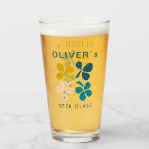 Glücksklee Shamrock St Patrick`s Tag Name Bier Glas