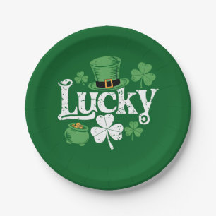 Glücksklee St. Patrick's Day Shamrock Vintage Pappteller