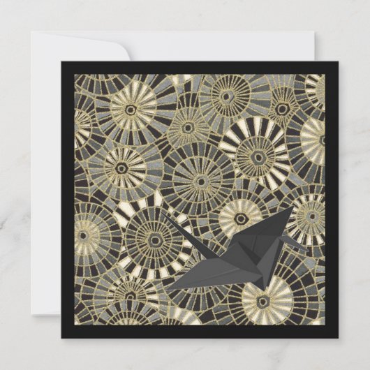 Glückskrane mit japanischem Fanmuster Einladung (Vorderseite)