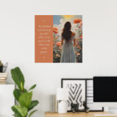 Glücksmädchen mit Blumen Inspirationsposter Poster (Heimbüro)