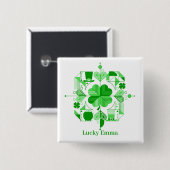 Glücksname personalisiertes Kleeblatt-Design Button (Vorne & Hinten)