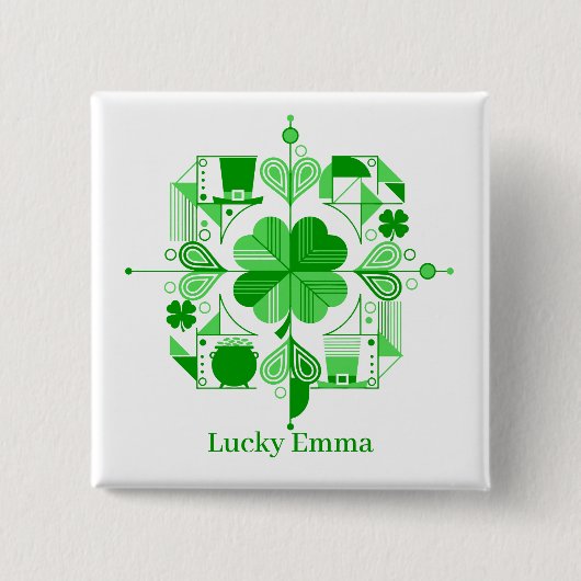 Glücksname personalisiertes Kleeblatt-Design Button (Vorderseite)