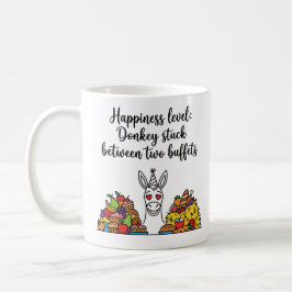 Glückspegel: Esel zwischen zwei Buffets eingeklemm Kaffeetasse