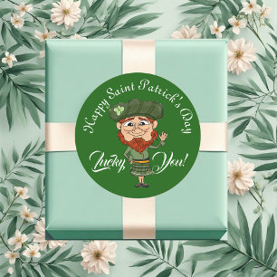 Glückspilz Kobold-Elf, Frohen St. Patrick's Day Runder Aufkleber