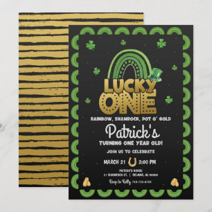 Glückspilz zum ersten Geburtstag Einladung St. Pat