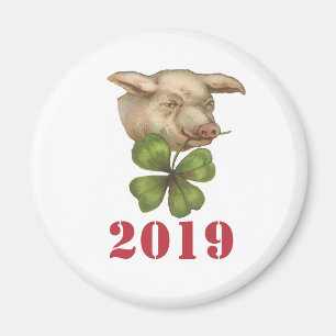 Glücksschwein mit Kleeblatt im Mund - Jahr des Sch Magnet