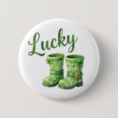 Glücksstiefel des Kobolds Wasserfarben St. Patrick Button (Vorderseite)