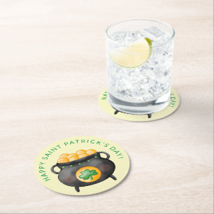 Glückstopf Frohen St. Patrick's Day Runder Pappuntersetzer