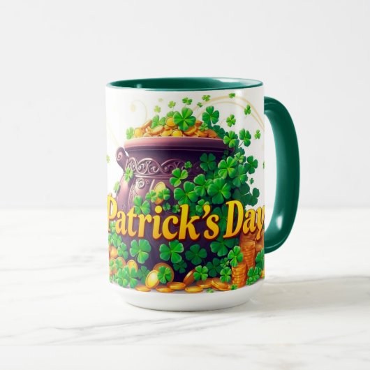 Glückstopf-Zentrums-Kleeblatt-Illustration Tasse (VorderseiteRechts)