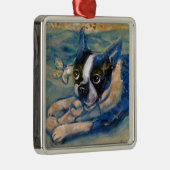 Glücktribut Bostons Terrier Silbernes Ornament (Rechts)